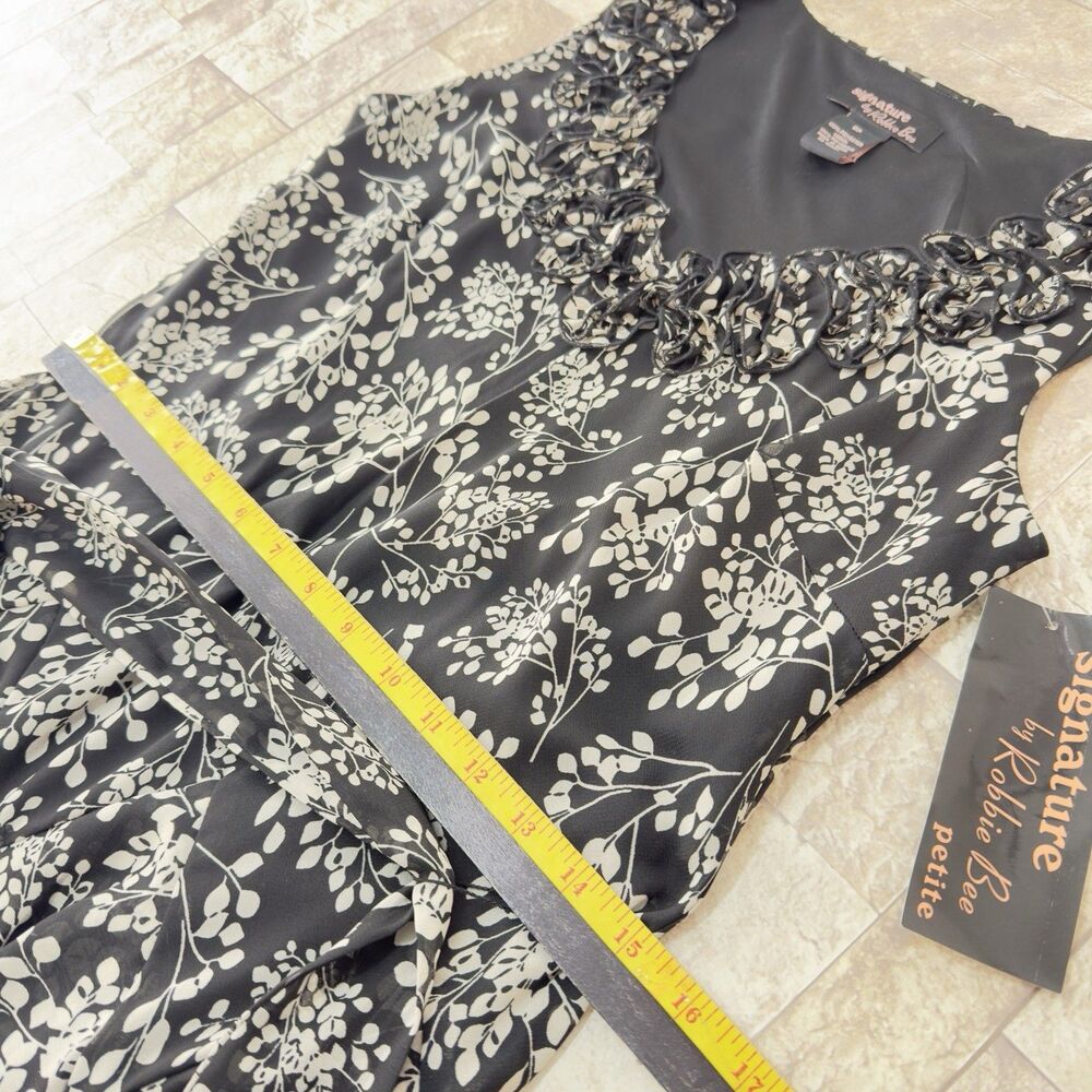 NEW Signature by Robbie Bee 8 Petite Ruffle Dress Women's Black White  NWT - Picture 15 of 17